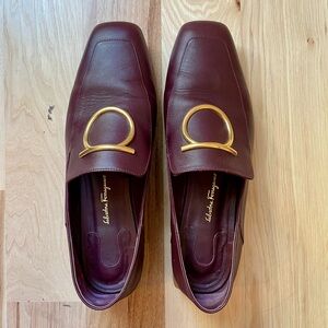 Salvatore Ferragamo Burgundy Loafers with Gold Heels